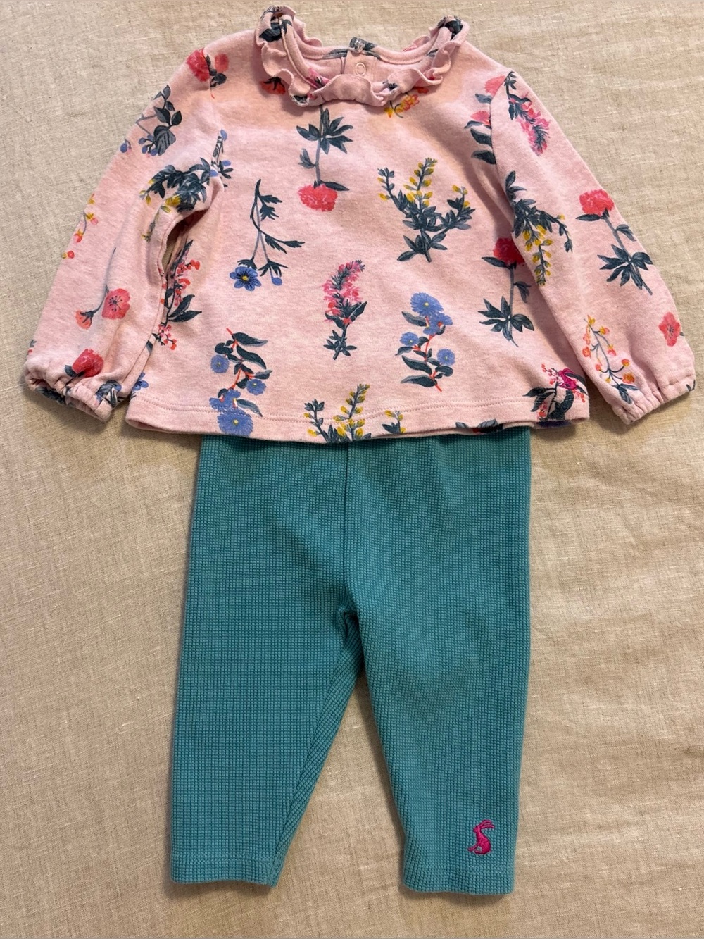 Joules Baby Girl 2 Piece Outfit Set 3-6M Floral Top Thermal Waffle Leggings